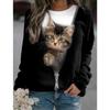 Women's Hoody Fashion Zipper Lovely Cat Print Sweatshirts Long Sleeved O Neck Hoodies Female Casual Tops