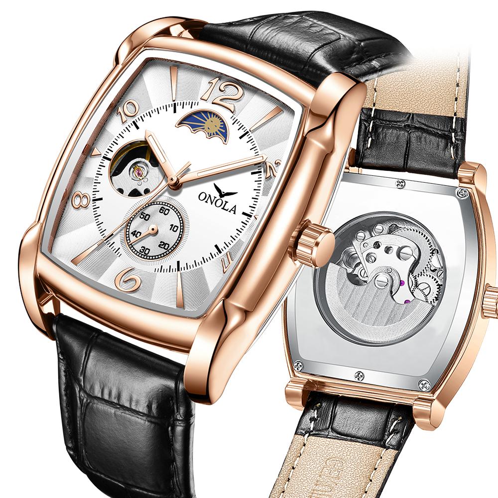 Luxury Fashion Mens Watches Luminous Square Mechanical Wristwatch Hollow Skeleton Business Waterproof Male Automatic Watch Men