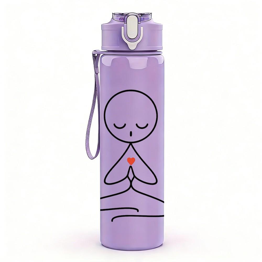 1PC Meditation Stick Figure Line Art 750ml Color Plastic Sports Water Bottle Leakproof Flip Straw Lid Suitable for Sports Office Home Use