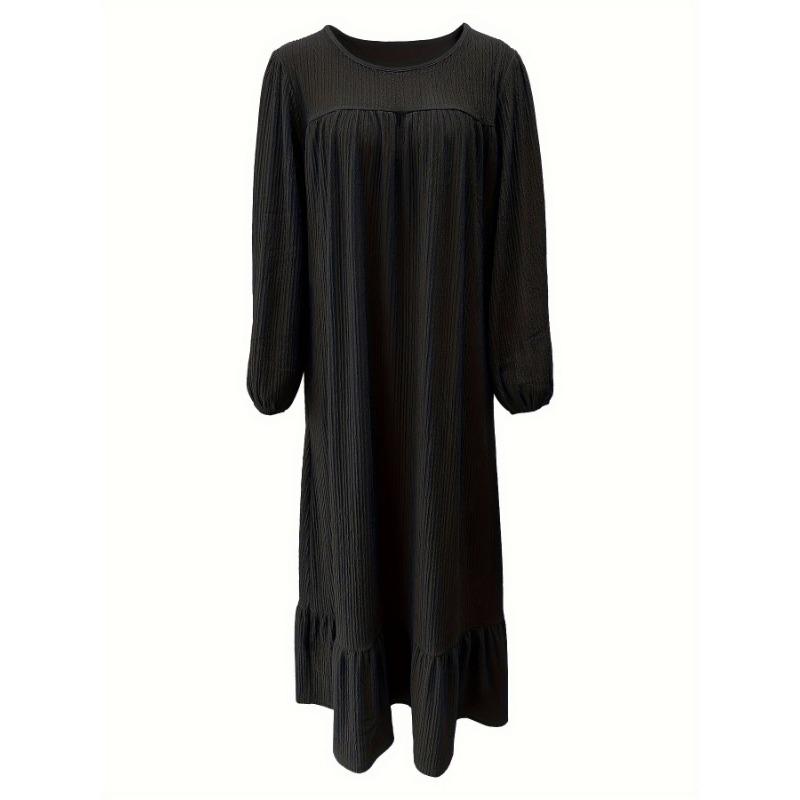 Женское платье-халат весна-осень, модное длинное платье в стиле ретро с длинными рукавами, однотонное платье с оборками по подолу