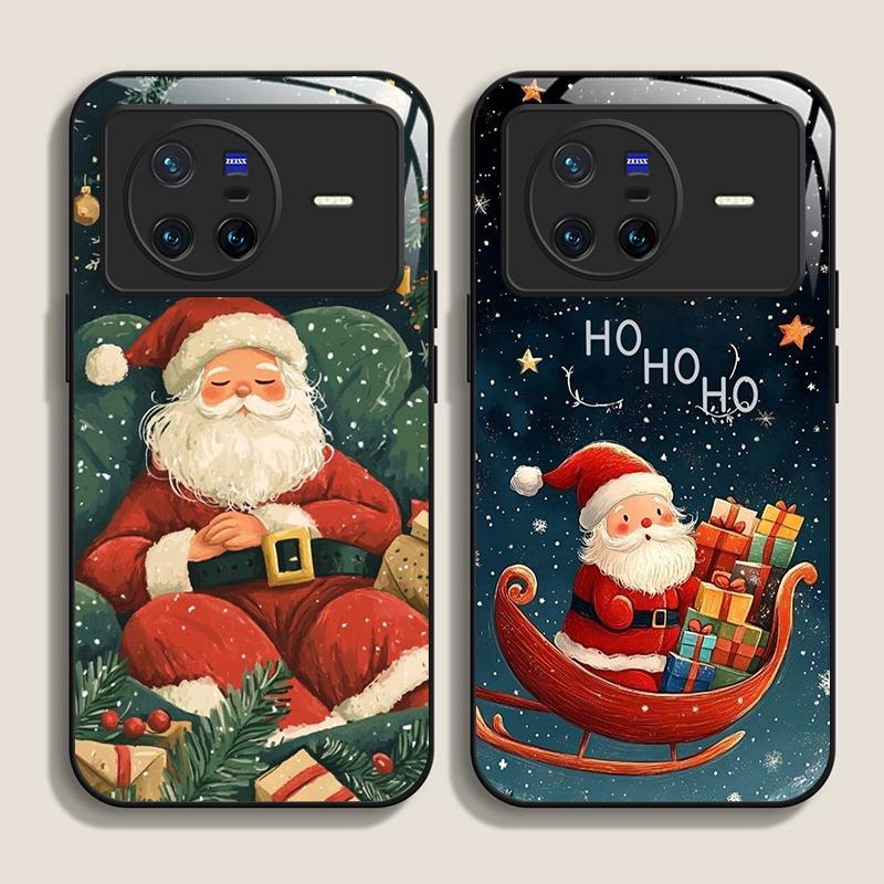 Чехол из закаленного стекла с рисунком Санта-Клауса на Рождество для OPPO Reno 13 F 12 11 10 Pro Plus Find X8 X3 Lite A94 A58