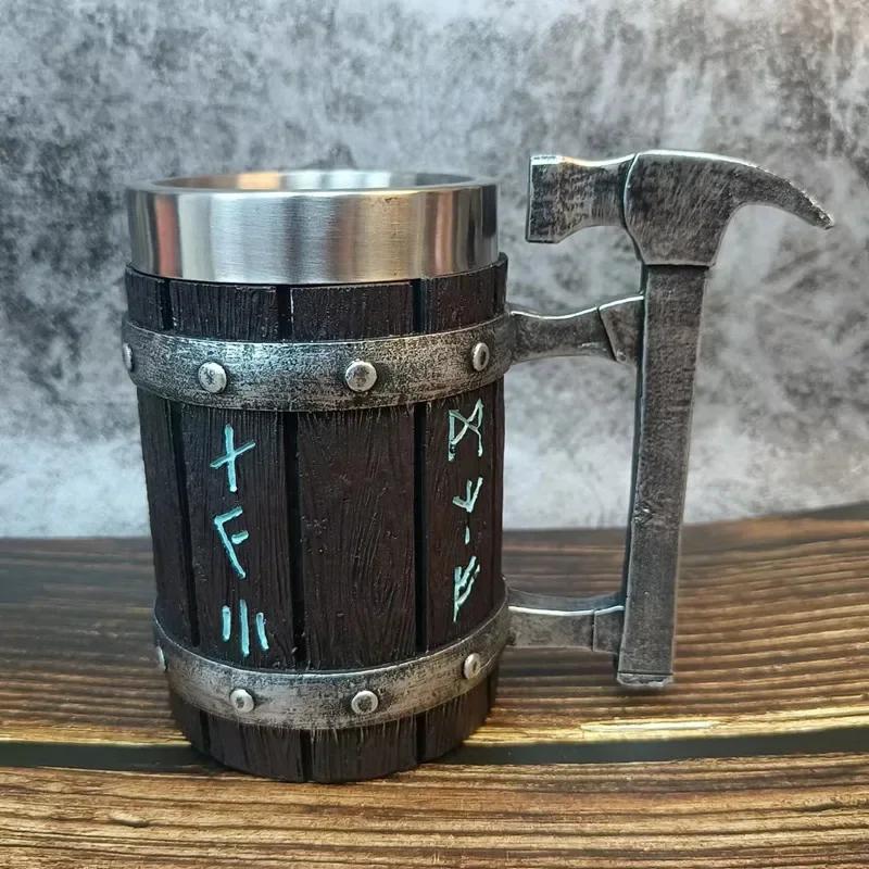 Винтажная дубовая бочка Viking, пивная кружка с вкладышем из нержавеющей стали, кофейная чашка, чайная кружка, большая вместительная кружка, подарок для паба-бара