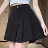 Women's 2024 Summer Black Pleated Wide-Leg High-Waisted A-Line Shorts