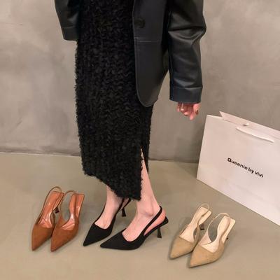 Французские ретро коричневые замшевые босоножки с застежкой-мешком на голову, туфли-феи 2024 года, новые весенне-летние туфли с острыми каблуками