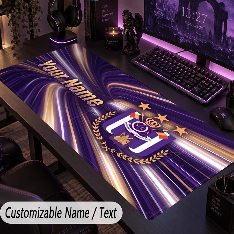 Custom Text Big Mousepad, Extended Desk Pad For Laptop Work GameAnderlecht FC logo