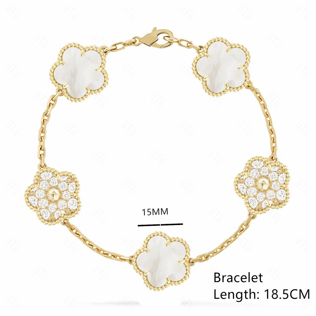 High-quality Fashion Brand Gold Silver Lucky Flower Clover Mother-of-pearl Bracelet Women's Natural Gem Hot Sale