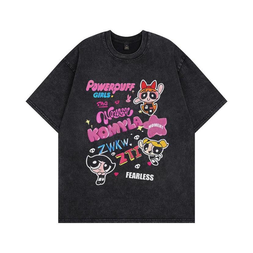 Summer Heavy Cotton Washed Vintage Top Harajuku Street Retro Printed Short-Sleeved T-Shirt Men Ins