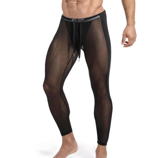Sport Mesh Pants Ultra-thin Soft Breathable Elastic See-through Drawstring Waist Solid Color Skinny Training Sports Cycling  Long Fitness Trousers