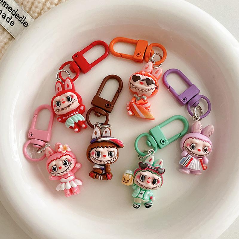 Cartoon Novelty Labubu Keychain Pendant Car Keychain For Women Girls Kawaii Exquisite Backpack Decoration Accessories Gifts