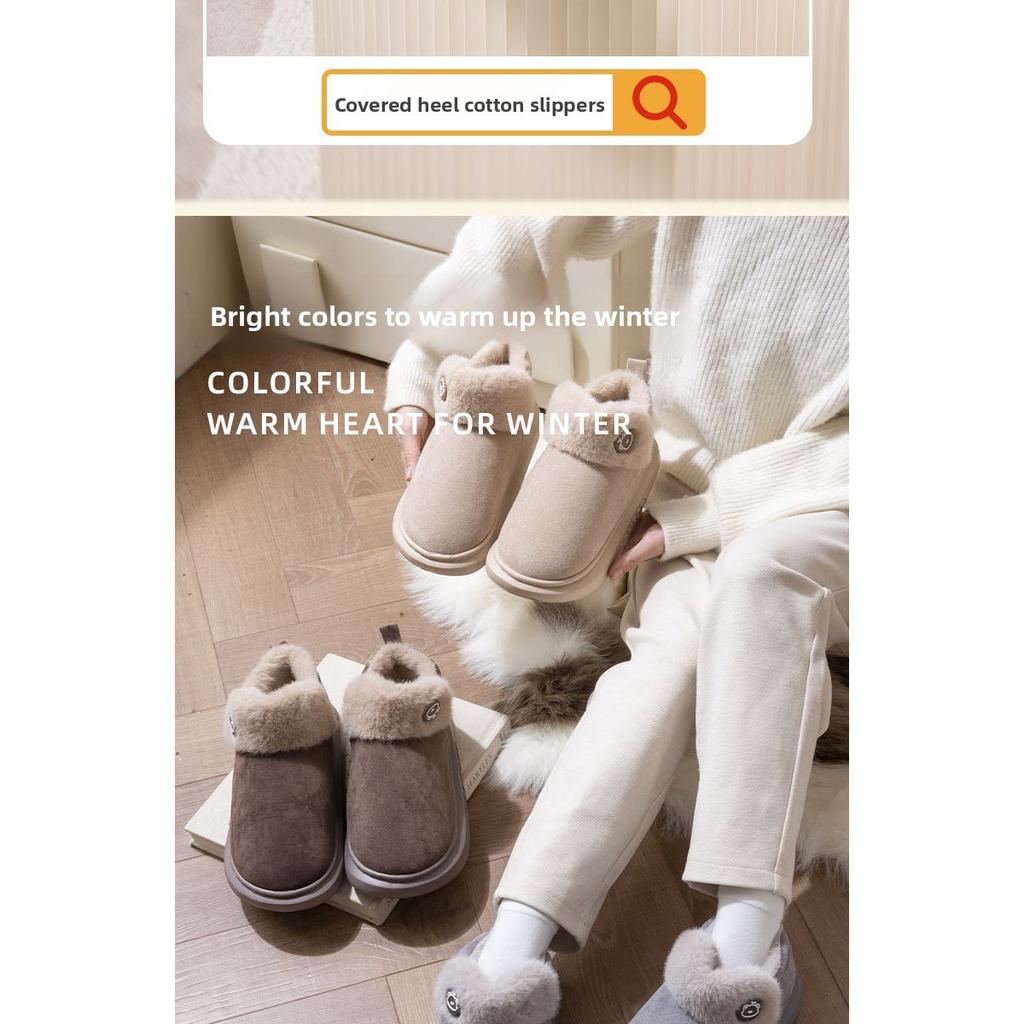 Хлопковые тапочки на толстой подошве для женщин на зиму, с плюшевыми офисными и домашними противоскользящими теплыми сумками и хлопковой обувью для ношения на улице