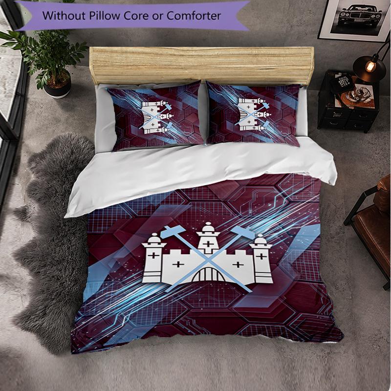 West Ham United Football 3 Piece Bedding Set Soft Duvet Cover Set with Pillowcases Printed Bedroom Decor Set for Home