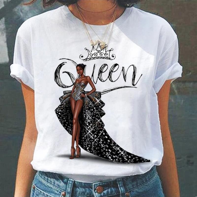 Summer Round Neck 3D Queen Pattern Print Top Fashionable Casual Short Sleeved Women's T-shirts