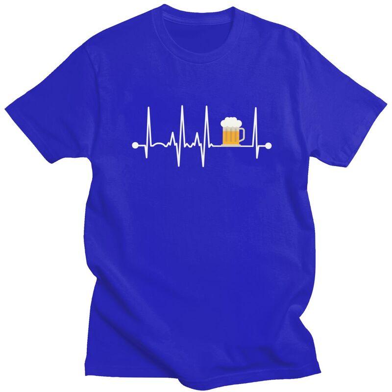 Custom Beer Heartbeat Tshirt for Men Short Sleeves T Shirt Cool Tshirt Loose Fit 100 Cotton Tee Gift