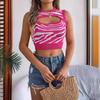 QICED Летний укороченный топ с вырезами и контрастным зебровым принтом для женщин