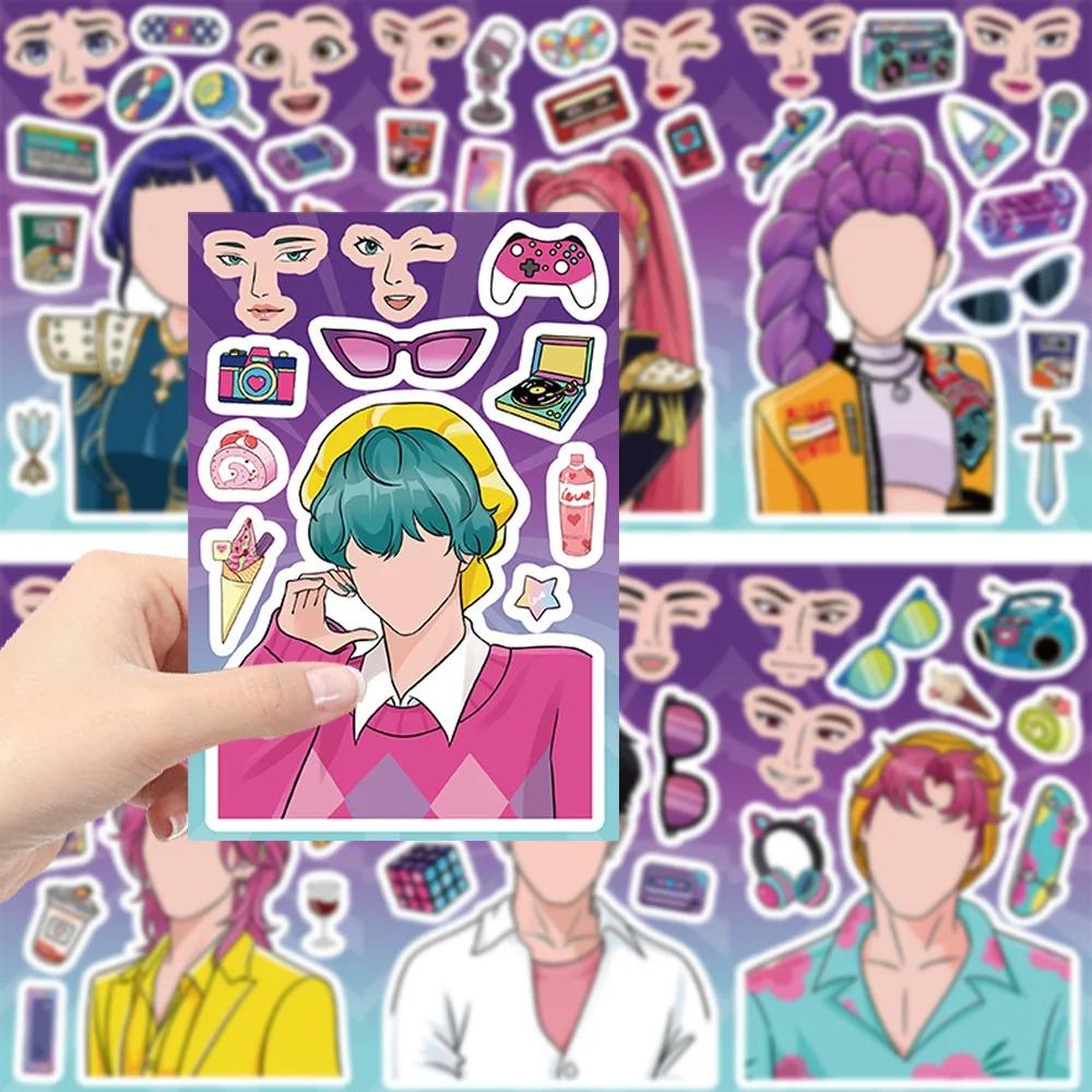 8/16/24PCS Cartoon K-POP Toy Puzzle Stickers Make a Face Stickers DIY Handicraft Stationery Waterproof Stickers