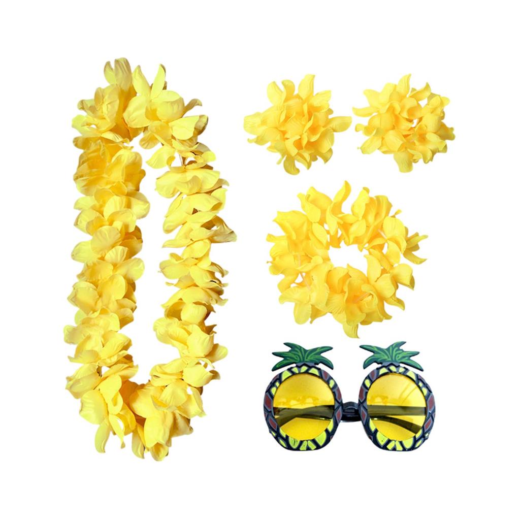 Милый гавайский костюм с ожерельем, пляжный аксессуар, регулируемый комплект, повязка на голову, танцевальная одежда, очки для взрослых, вечеринка