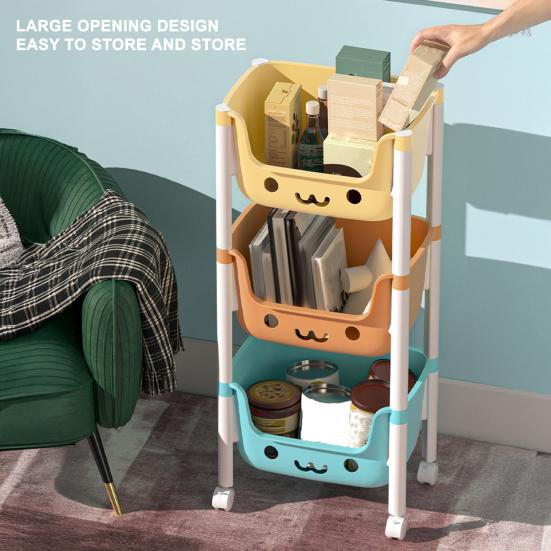 2/3/4 Tier Rolling Cart with Wheels Multifunctional Utility Organizer Cart Kitchen Bathroom Living Room Office Toys Snacks Storage Rack