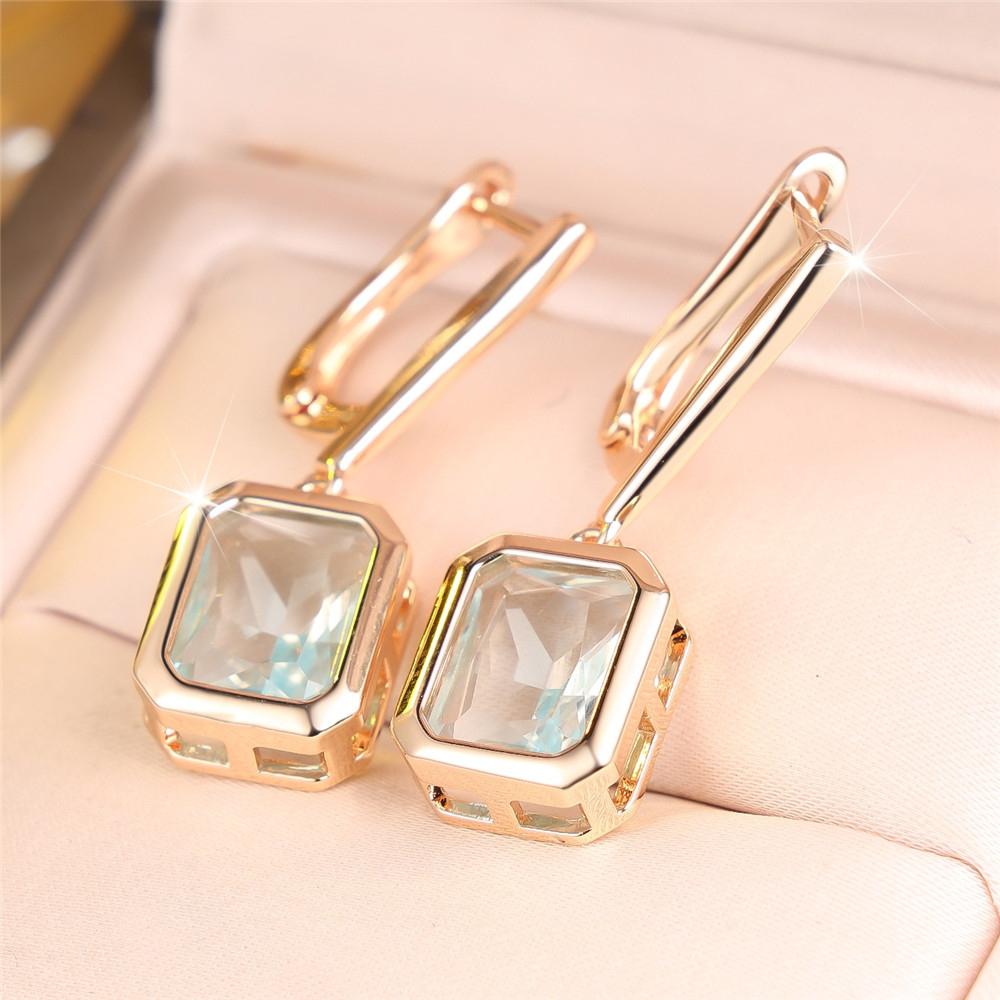 Elegant Female Big Rectangle Blue Zircon Stone Hoop Earrings Trendy Fashion Gold Color Wedding Jewelry For Women
