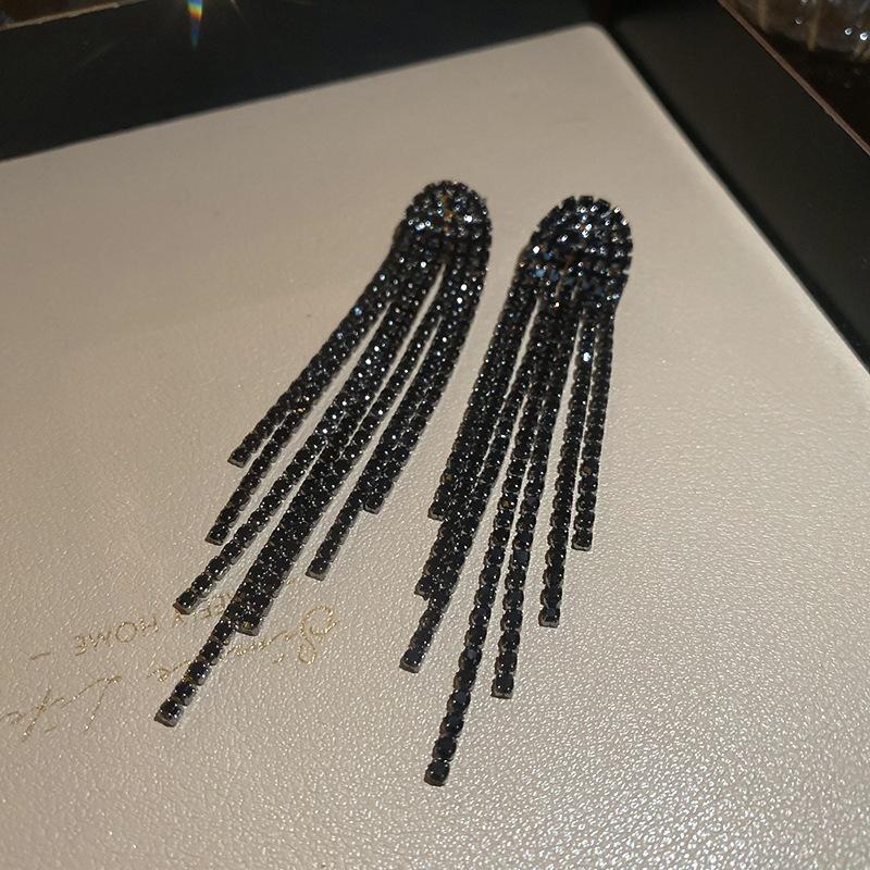 Silver Needle Feather Fringed Earrings Long Light Luxury Atmospheric Stud Earrings Personalized Design Earrings