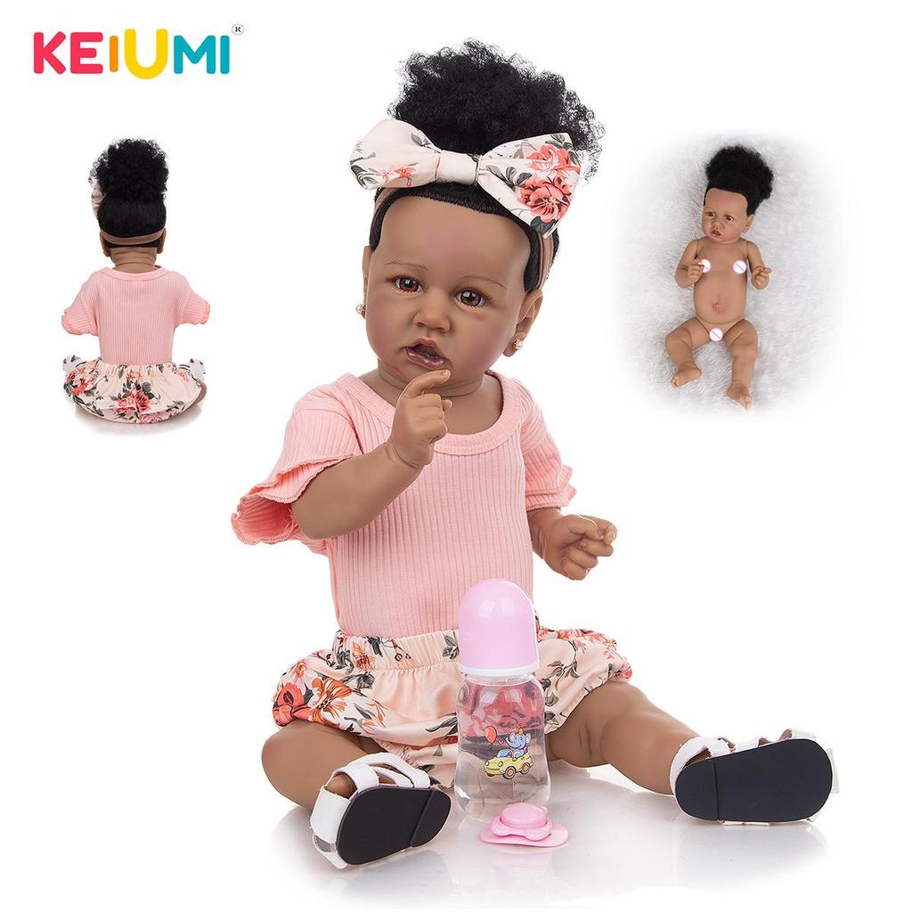 Full Body Silicone Africa Black Skin Reborn Baby Dolls 57 CM Real Touch Newborn Toddler Bath Doll Toys Kids Birthday XMAS Gift