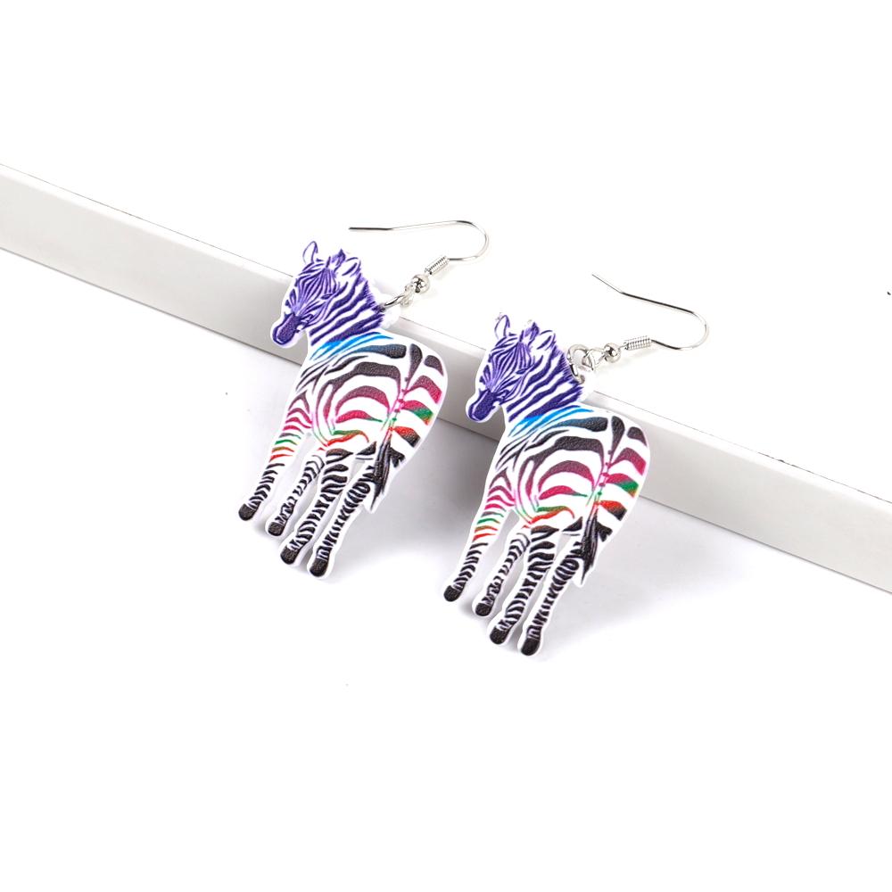 2025 Funny Colorful Zebra Acrylic Women's Earrings Creative Cartoon Horse Animal Printing Drop Dangle Earring Cute Jewelry Gifts