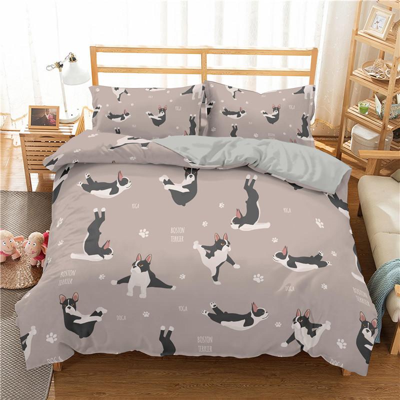 Cartoon Sausage Dog Pattern Down Bedcover Pillowcase 3D Cute Animal Bedding Set 2/3 Twin Queen Large Bedroom Cover