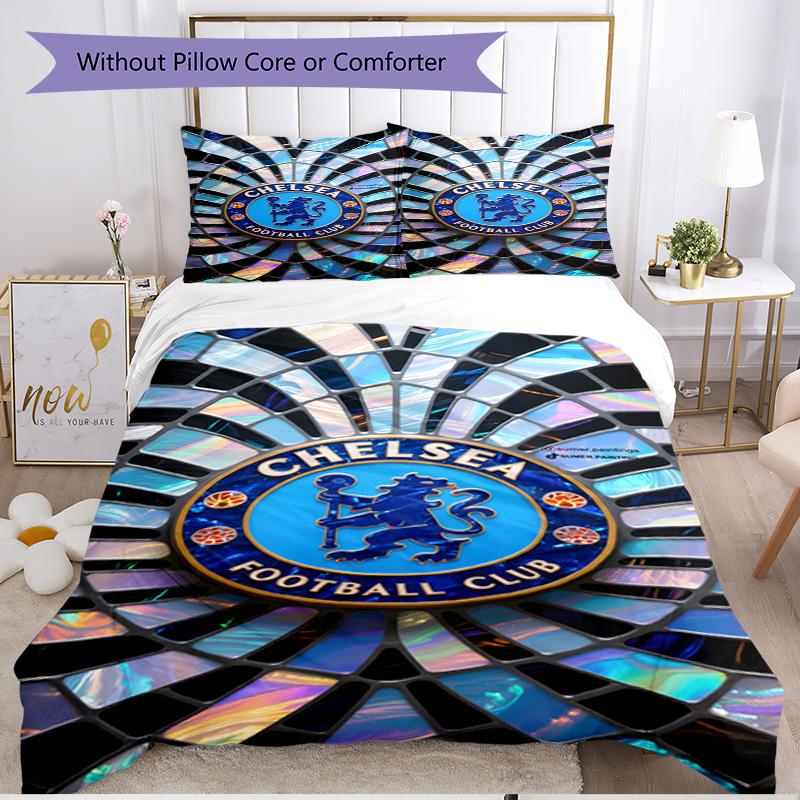 3pcs Duvet Cover Set (1*Duvet Cover + 2*Pillowcase, Without Core), Chelsea F.C Print Soft All‑Season Bedding Set, Home Bedroom Decor Gift