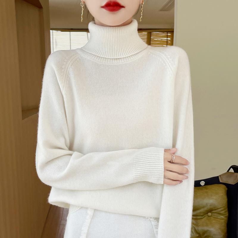 DAFIFY Women's Fashion Casual Fall Winter Solid Color Print Long Sleeve High Neck Sweaters