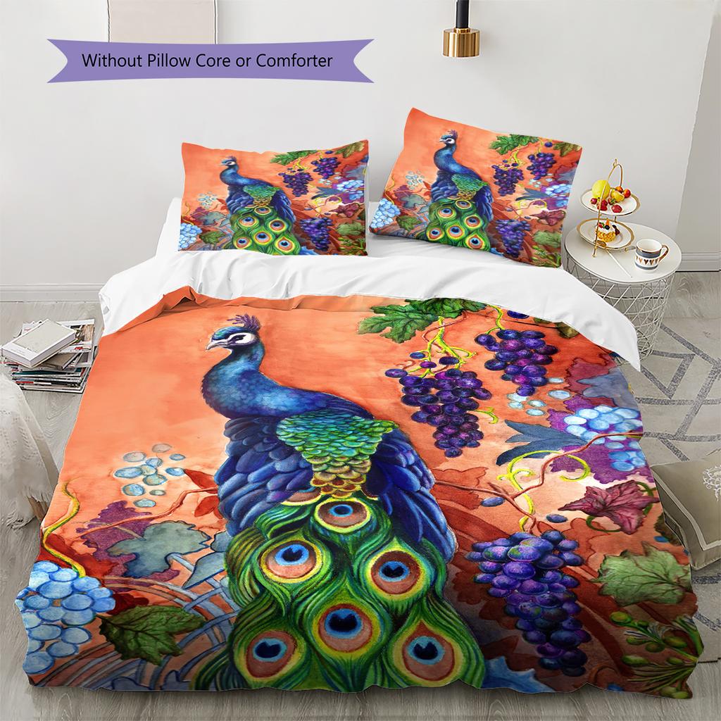 Peacock Oil Painting Pattern Bedding Quilt Set Quilt Cover Pillowcase Home Decoration Birthday Gift (1 * duvet cover + 2 * pillowcase, without core)