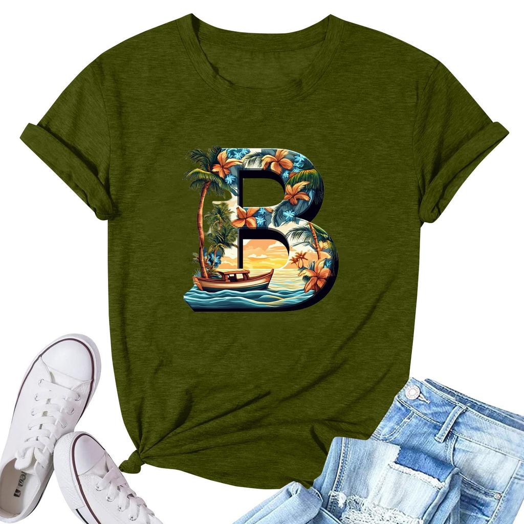 Women's Fashion Printed Casual Pleated Round Short Sleeve T-Shirt Top