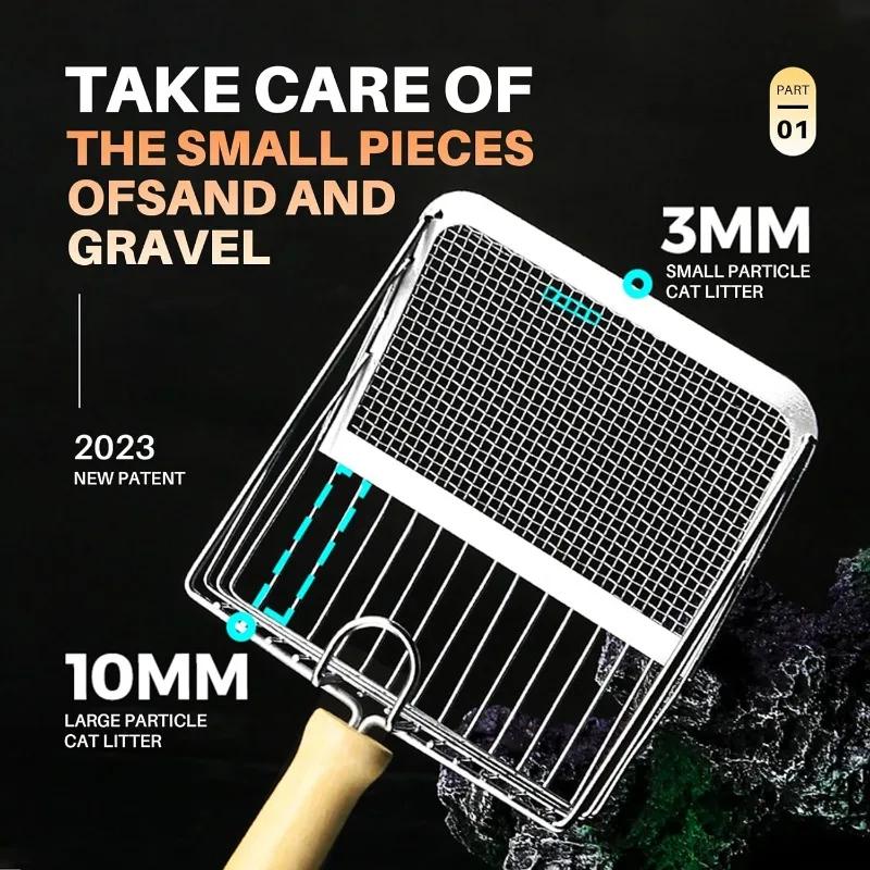 Washable Cat Litter Shovel Stainless Steel Wooden Handle Cat Litter Scoop Kitty Litter Scoop Cats Toilet Cleaning Shovel Tool