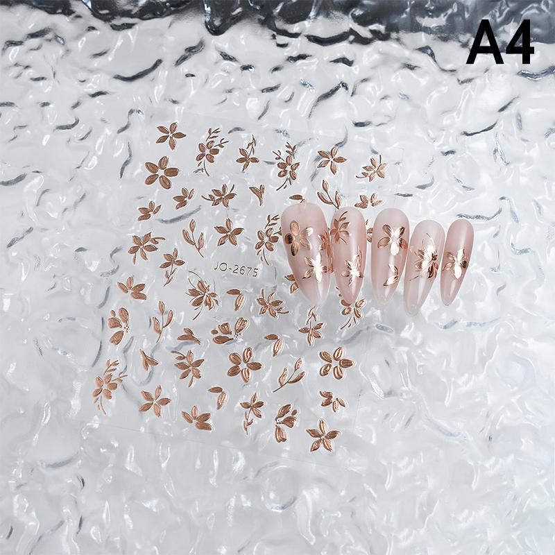 Золотые цветочные наклейки для ногтей, флеш-стикер для милого дизайна ногтей, стереоскопический нейл-арт, любители и мастера по маникюру своими руками
