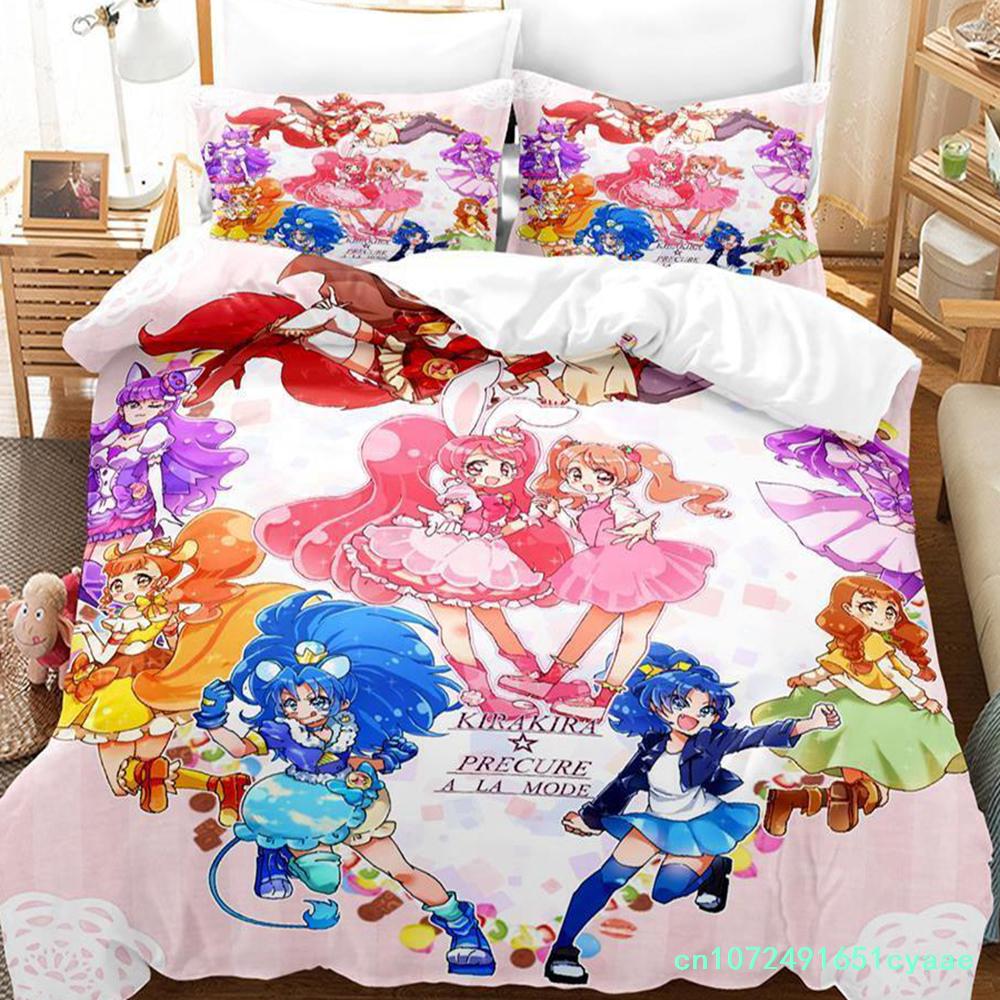 Улыбнитесь, PreCure! Комплект постельного белья Односпальный Полуторный Двуспальный Кинг-сайз Комплект для кровати Взрослый Детский Спальня Пододеяльник Комплекты 3D принт Каваи Аниме Кровать