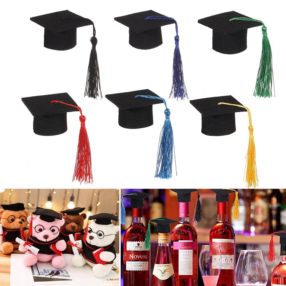 6Pcs Doll DIY Tassels Mini Graduation Hat Doctoral Cap Top Hat Bachelor Cap