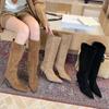 European and American Style Fashion Pointed High Boots Simple Temperament Solid Color Straight Boots 2025 New Versatile High Heels Boots Women