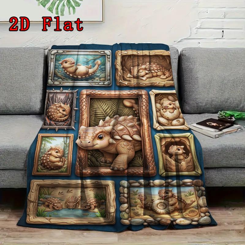 Dinosaur Collection 2D Flat Pattern Flannel Blanket, High quality All Seasons, Home Decor, Warmth and Comfort, Perfect for Christmas Gifts.