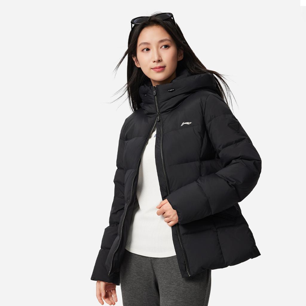 Серия пуховиков Hot Pot от Li Ning Серия для фитнеса С капюшоном Простой Приталенный Однотонный Универсальный С длинным рукавом Короткий Пуховик Женская куртка AYMV400-2
