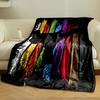A karate silhouette overlaying vertical, grunge-style colored stripes. for all seasons blanket lunch break throw gift