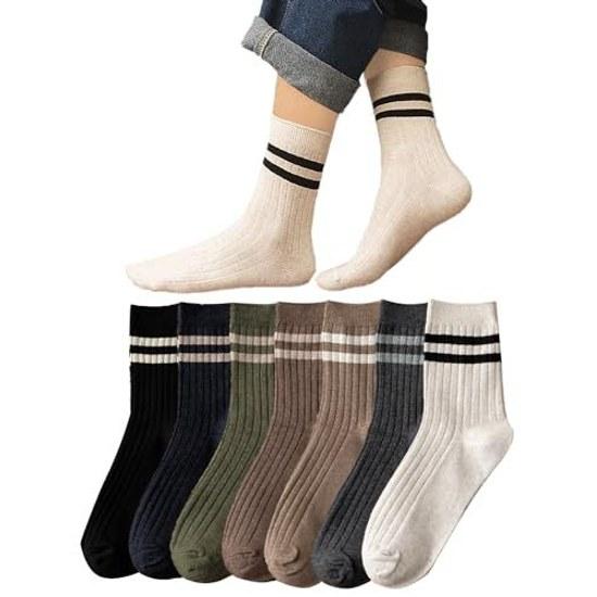 Tersila Mens Socks Antibacterial Deodorant Cotton 7 Pair Set 24-28cm Sports Medium Thickness Moisture Absorbing Colorful Breathable Insulation Outdoor