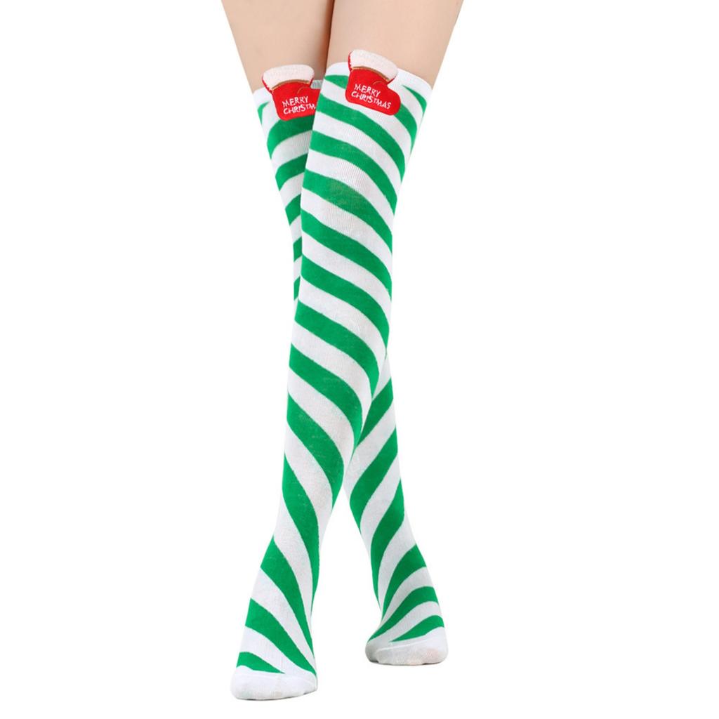 Women's Christmas Doll Socks Stripe Knee-High Socks