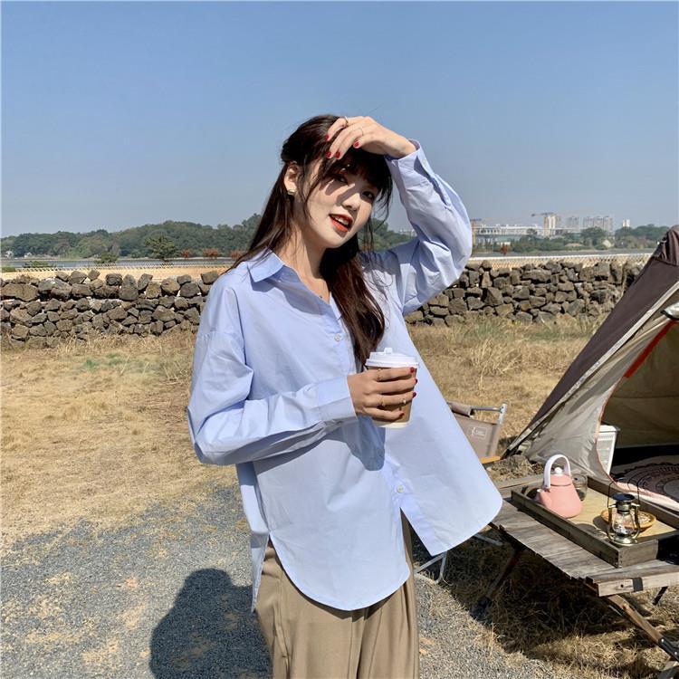 Autumn Long Sleeved Shirt Women's Top Split White Retro Hong Kong Style Shirt Trend