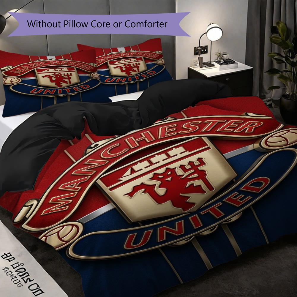 Manchester Emblem Display Three-piece set (1 * duvet cover + 2 * pillowcase, without core) 2D Flat Soft and comfortable Christmas birthday gift
