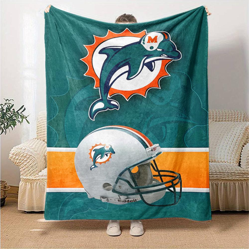1pc Blanket - Miami Dolphins logo Print Design,Lightweight Blanket for Sofa,Bed- Soft &Warm,Gift for All Seasons