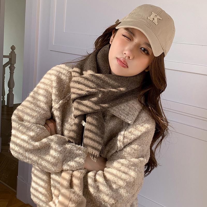 Chocolate Colored Korean Style Autumn and Winter Versatile Single Color Warm Wool Knitted Wool Scarf and Scarf As A Gift for Female Students