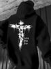 Mens Heavyweight Hoodie - Faith Over Fear Christian Graphic Sweatshirt with Jesus Cross Back Print Machine Washable Polyester Hood