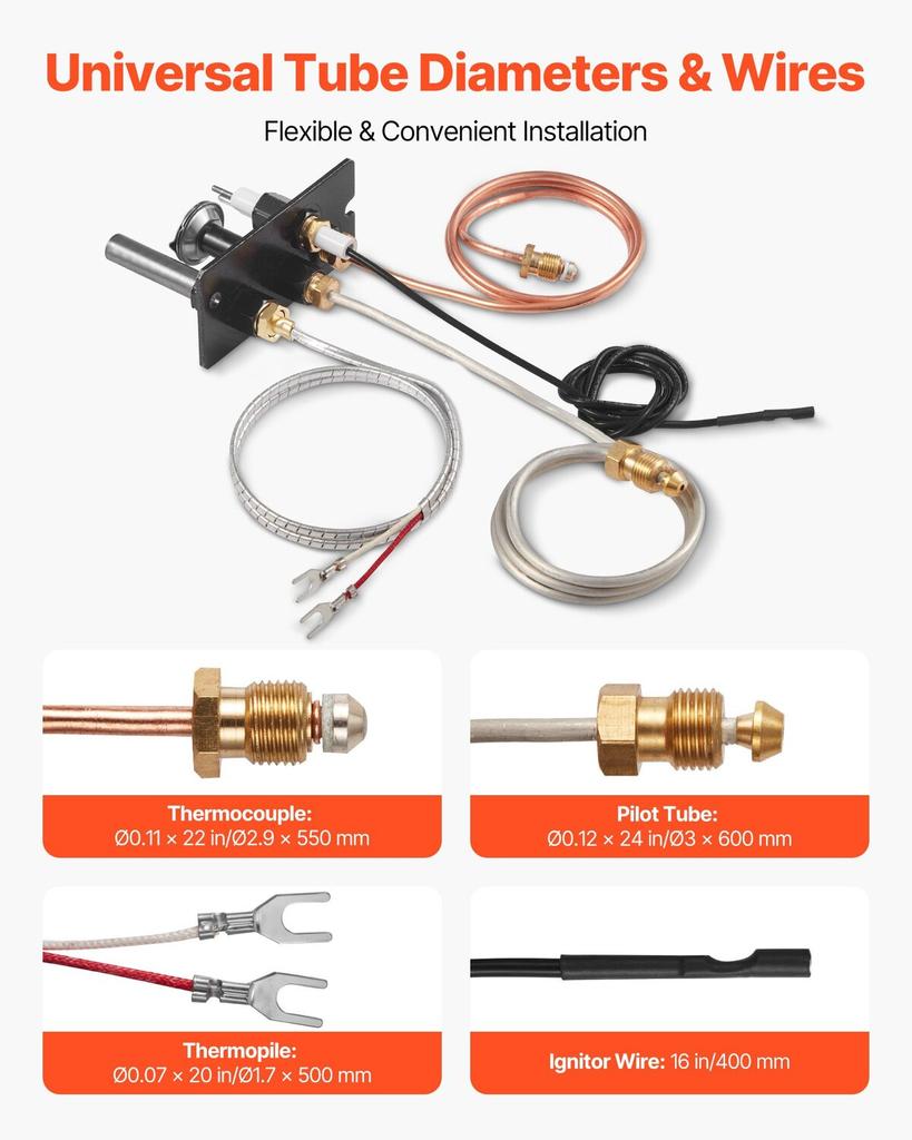 Gas Pilot Assembly, OE 10002265, 10002264, SRV10002264 Fireplace Gas Pilot Assembly, Natural Gas & LPG Ignition Replacement, Fit Majestic, Vermont