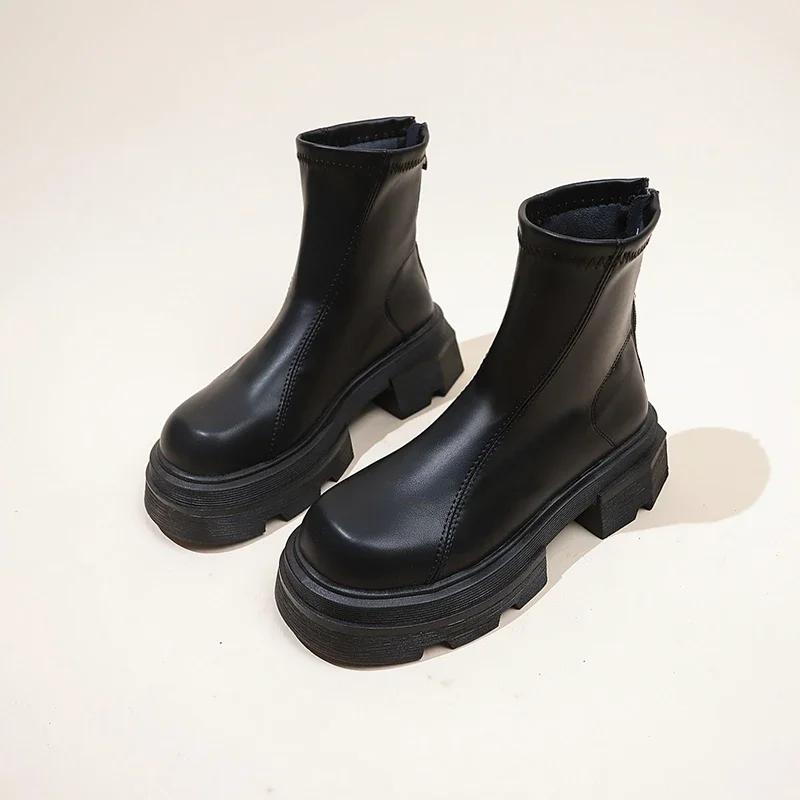 Модные женские короткие сапоги на платформе и каблуке, модные нескользящие туфли с молнией сзади 2024 года, новые женские ботильоны на осень-зиму