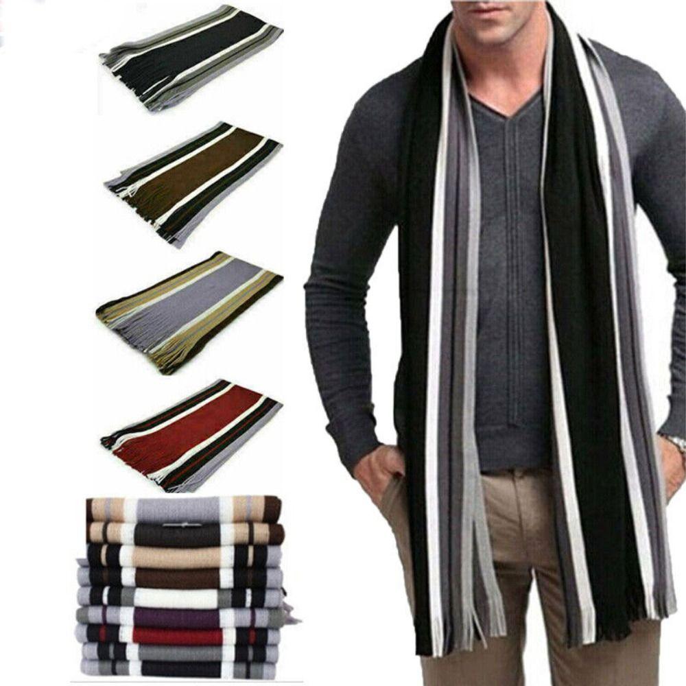 Neck Warm Men Striped Scarf Thick Neck Wrap Casual Winter Long Shawl