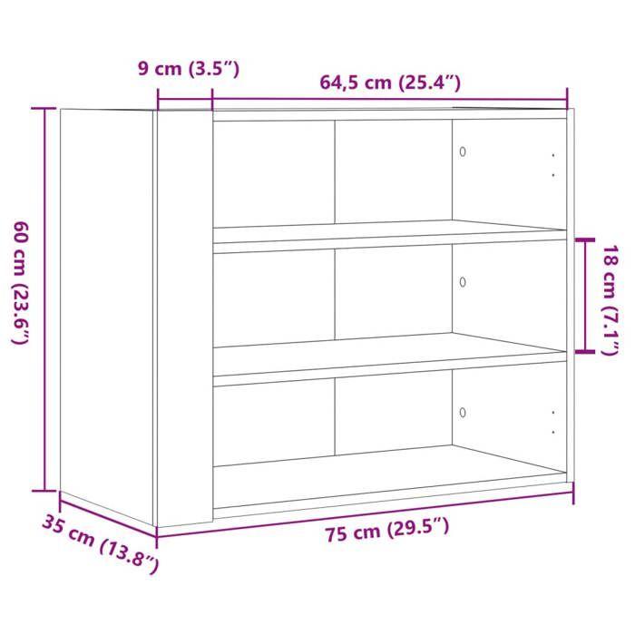 VidaXL Wall Cabinet Sonoma Oak 75x35x60 Cm Engineered Wood, Hanging Cabinet, Wall Cupboard, Bathroom Cabinet 848418