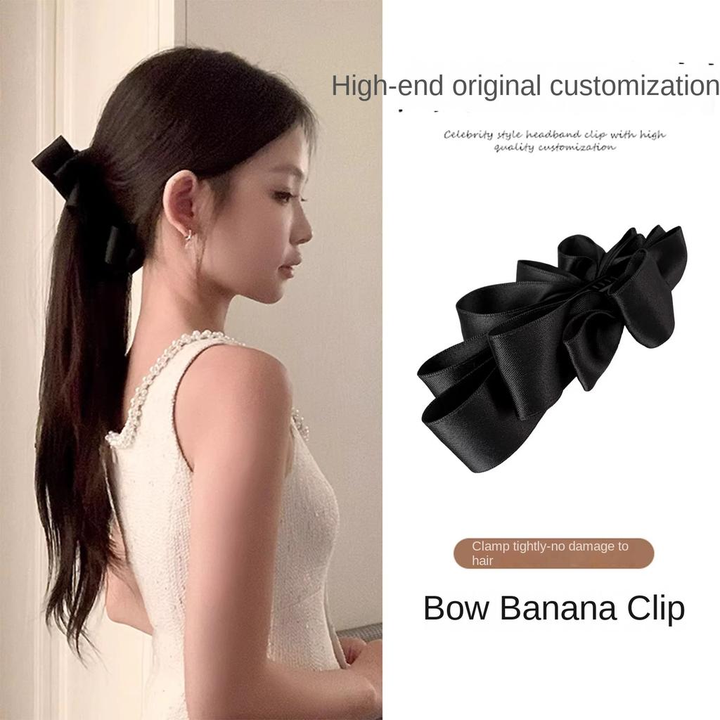 Korean Satin Bow Hairpin Sweet Girl Back Head Banana Clip High Ponytail Party Women's High-grade Headwear
